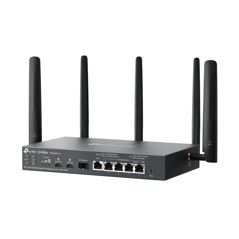 TP-Link ER706WP-4G gateway VPN 4G+ Cat6 Wi-Fi 6 AX3000, 4xPoE+ 