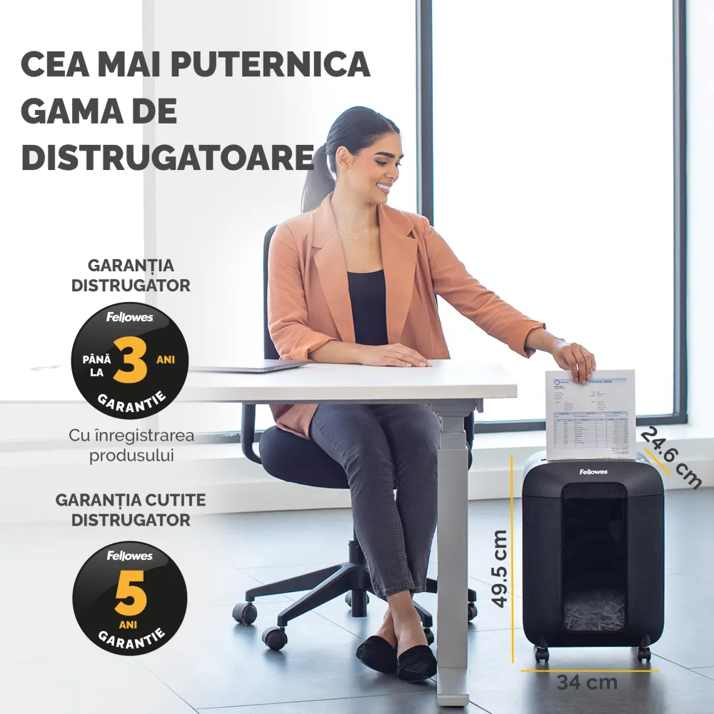 Fellowes Distrugator documente LX85, 12 coli, particule 4x40 mm, P-4, cos 19L 