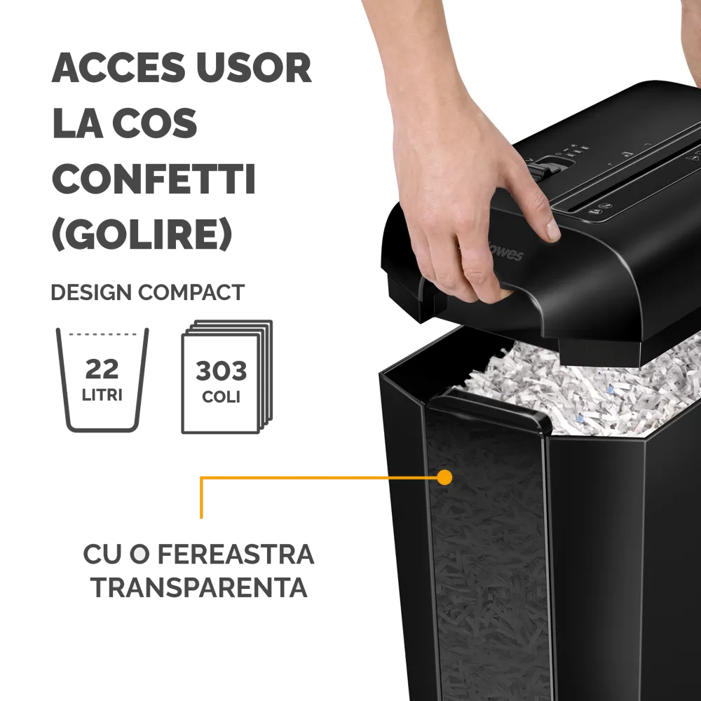 Fellowes Distrugator documente LX65, 10 coli, particule 4x40 mm, P-4, cos 22L 