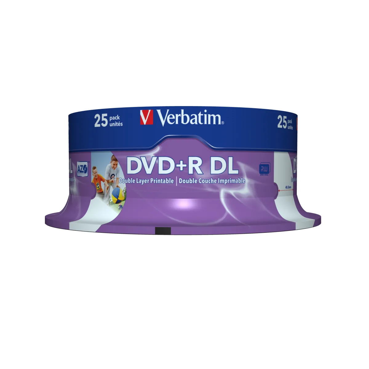 Verbatim Set 25 buc, DVD+R DOUBLE LAYER 8X 8.5GB WIDE PRINTABLE SURFACE angle