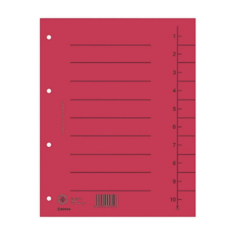 Donau Separatoare A4 carton manila 250 gsm cu index 1-10 100 buc rosu