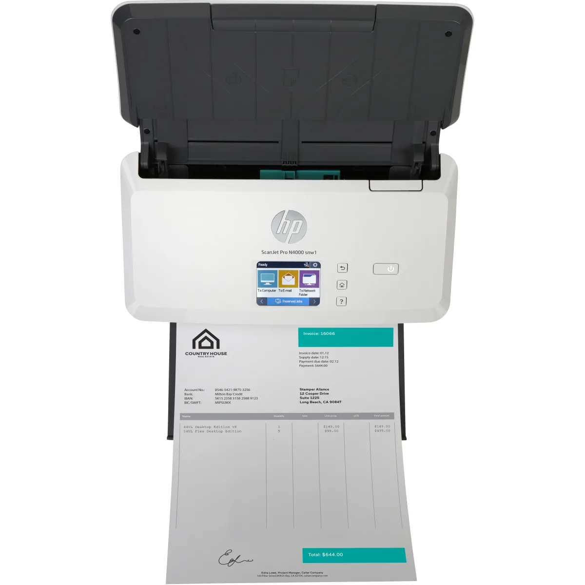 HP ScanJet Pro N4000 snw1 scanner retea Wi-Fi angle