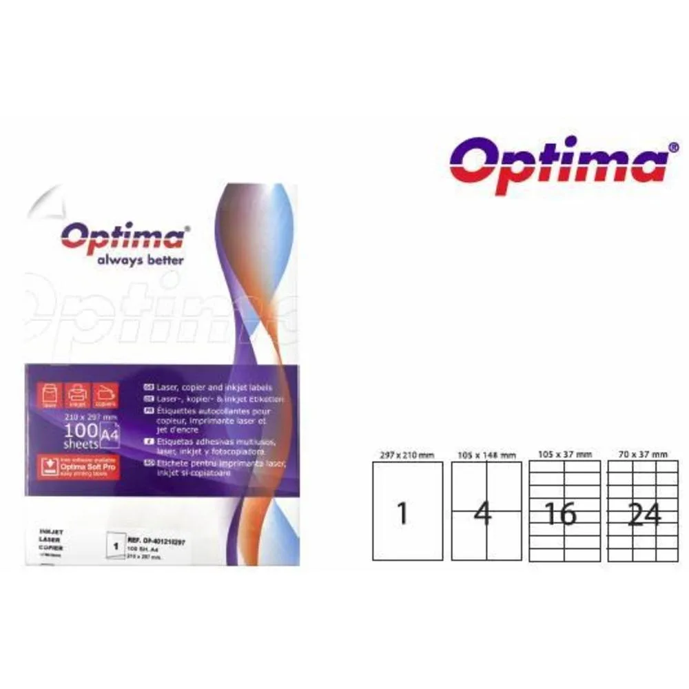Optima Etichete autoadezive color 24/A4 70x37mm rosu 100 coli