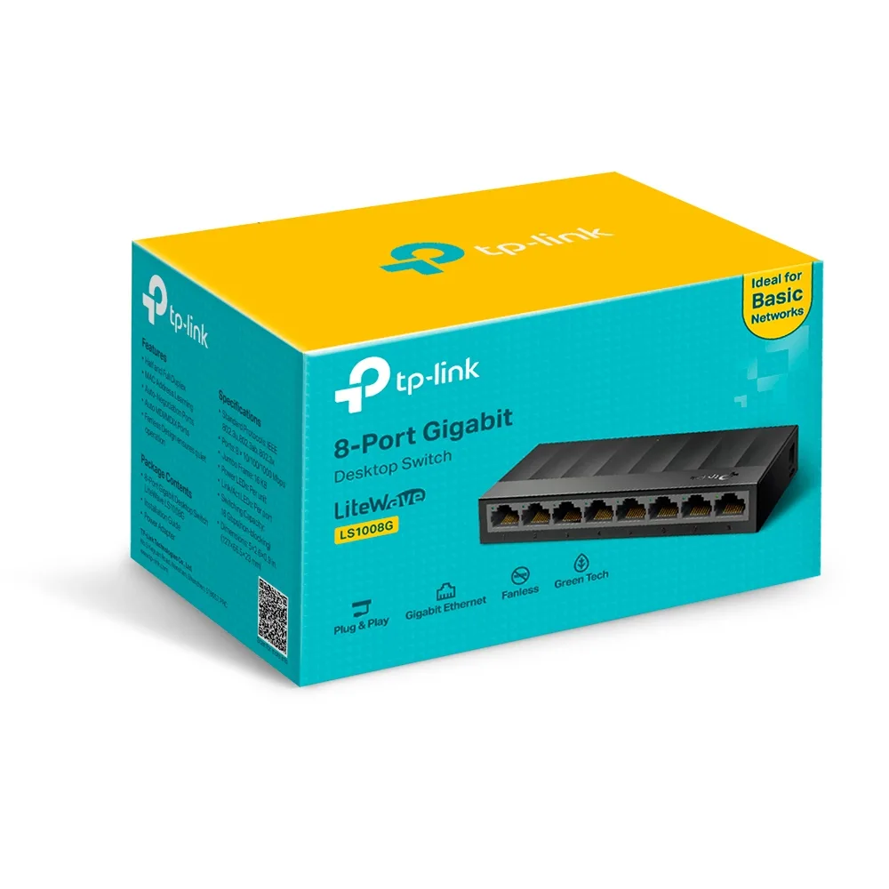 SWITCH TP-LINK 8 porturi Gigabit LiteWave, fanless angle