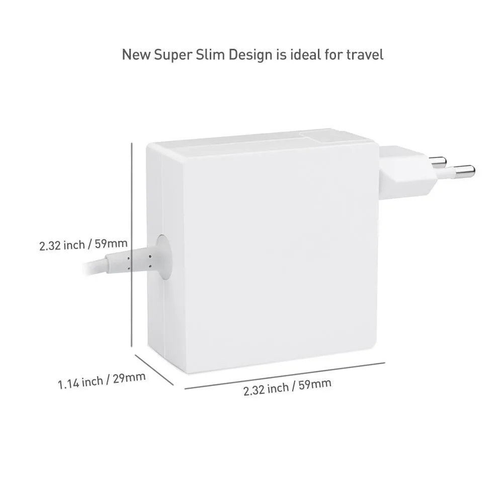 CoreParts USB-C Power Adapter 45W, 5V2A,9V2A,12V2A,15V3A,20V2.25A, EU & UK Wall Plug, WH angle