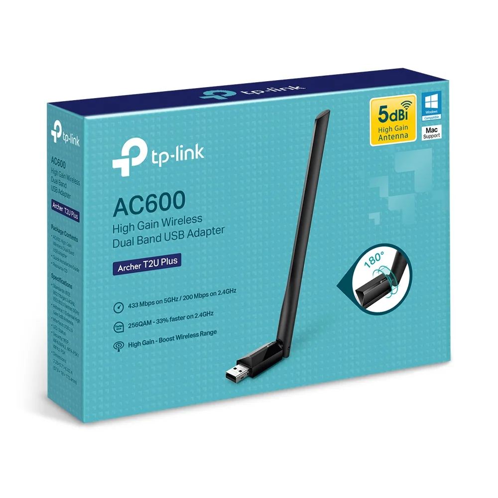 TP-Link Adaptor USB Wireless AC600 2.4 / 5 GHz. 200/433 Mbps, USB 2.0 angle