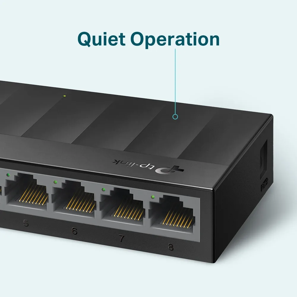 SWITCH TP-LINK 8 porturi Gigabit LiteWave, fanless angle