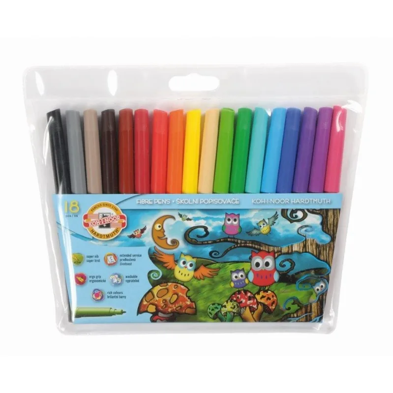 Koh-I-Noor Carioci set 18 culori etui plastic transparent