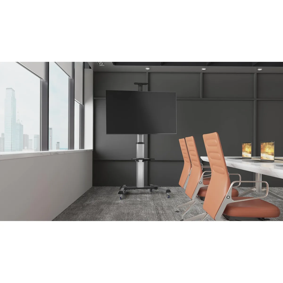 Fellowes Filex TV Stand Silver Stand de podea mobil ajustabil pe inaltime 37-70inch 50Kg 