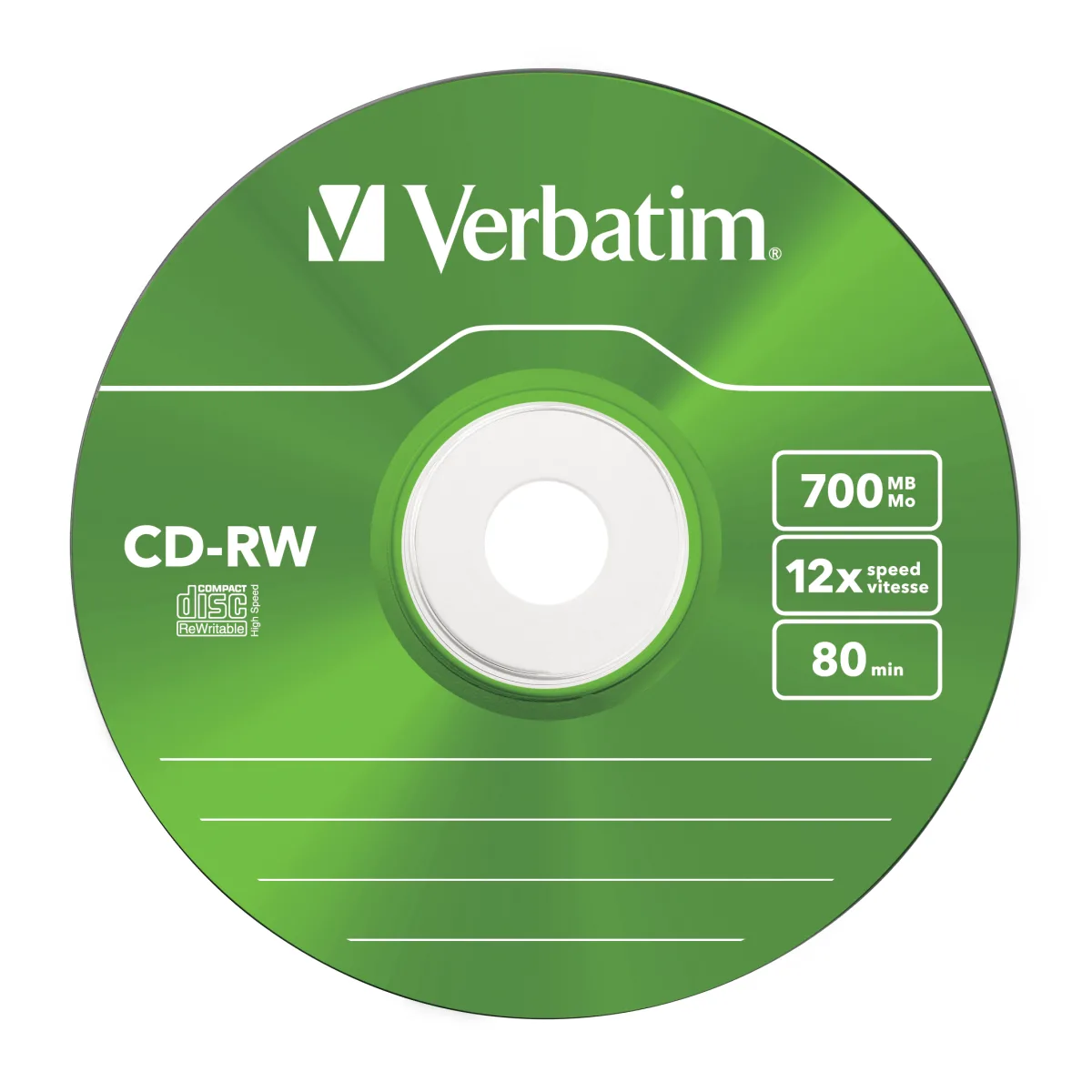 Verbatim Set 5 buc, CD-RW 8-12x 700MB, 80min, colorate, DataLifePlus, SLIM CASE, Hi-Speed angle