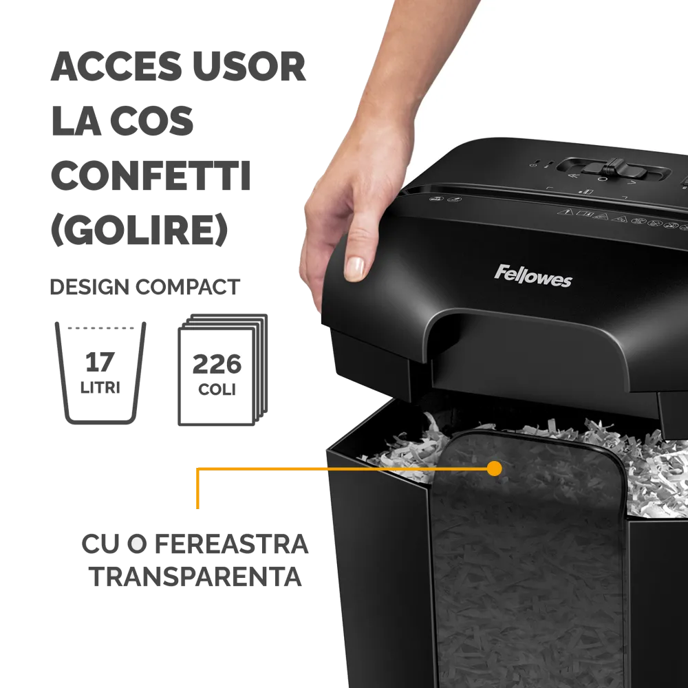 Fellowes Distrugator documente LX45, 8 coli, particule 4x35 mm, P-4, cos 17L 