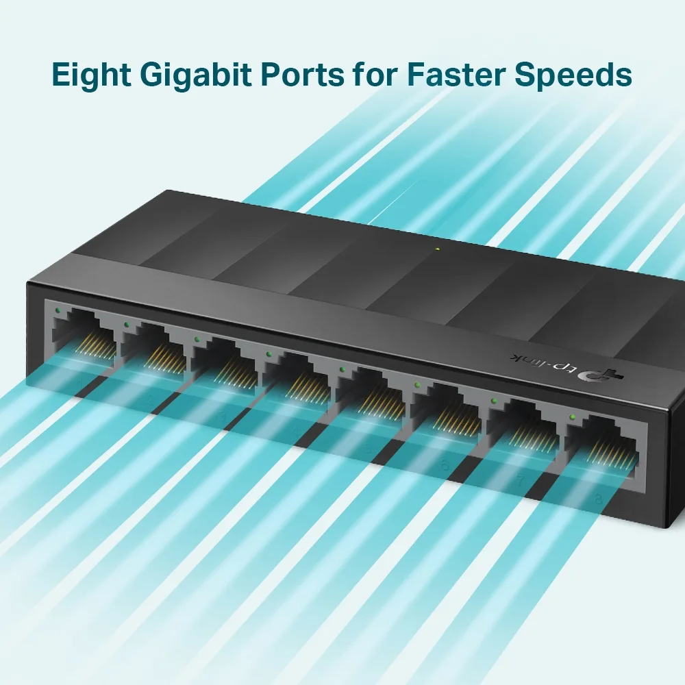 SWITCH TP-LINK 8 porturi Gigabit LiteWave, fanless angle