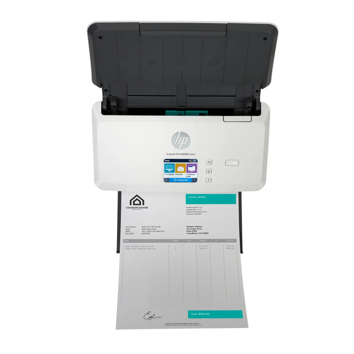 HP ScanJet Pro N4000 snw1 scanner retea Wi-Fi angle