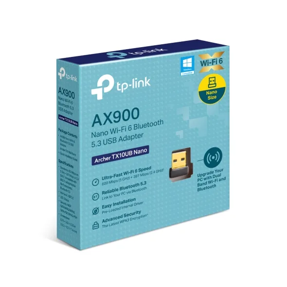TP-Link Adaptor retea AX900, USB extern wireless 2.4 GHz ; 5 GHz, 900 Mbps, WI-FI 6 si B 