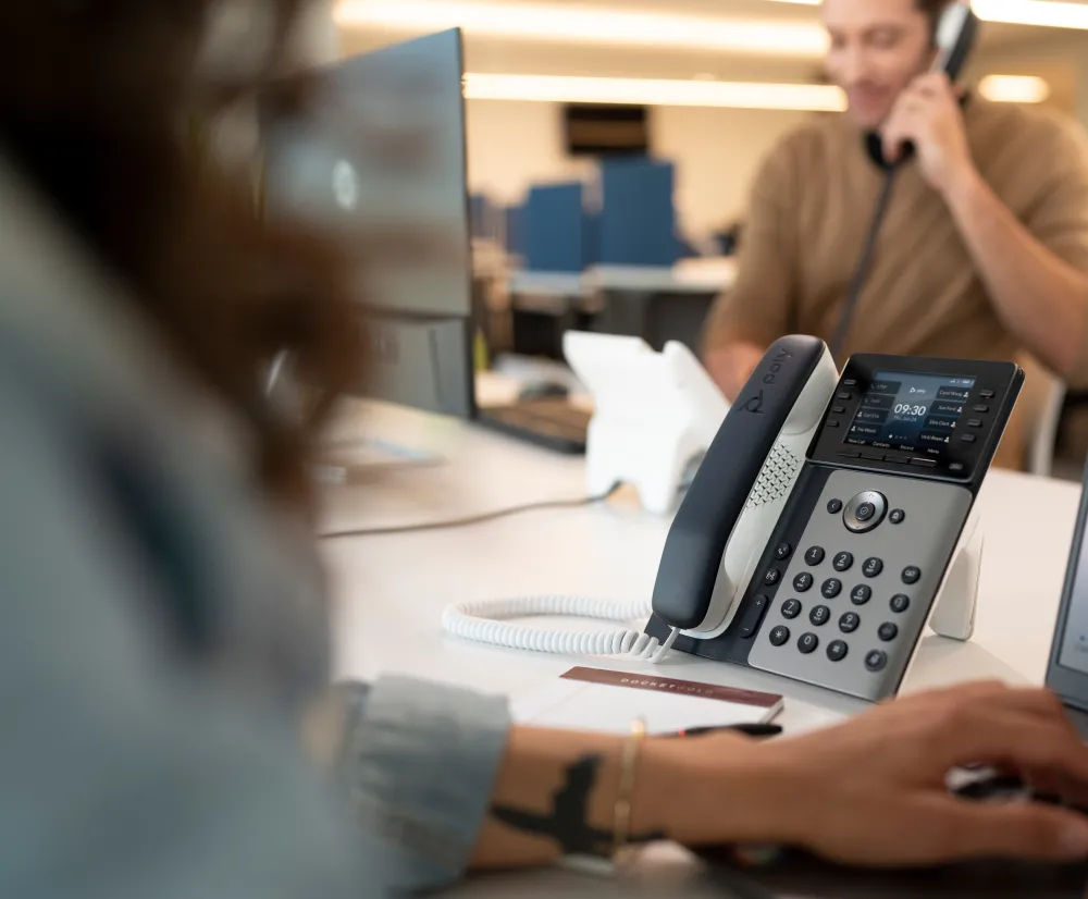 HP Poly Edge E320 IP Phone and PoE-enabled 