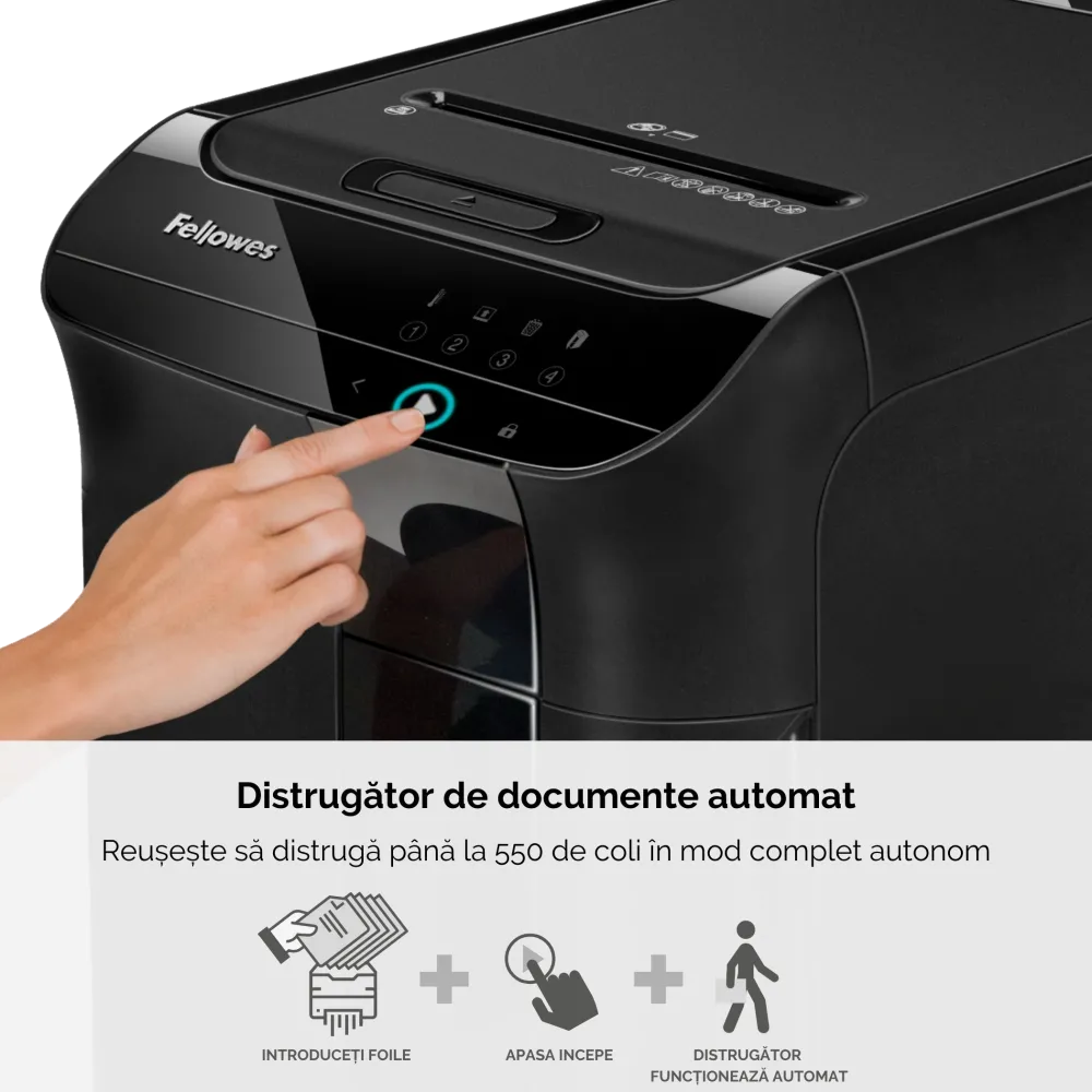 Fellowes Distrugator documente AutoMax 550C, ADF 550 coli, 14 coli manual, 4x38 mm, P-4, cos 83L 