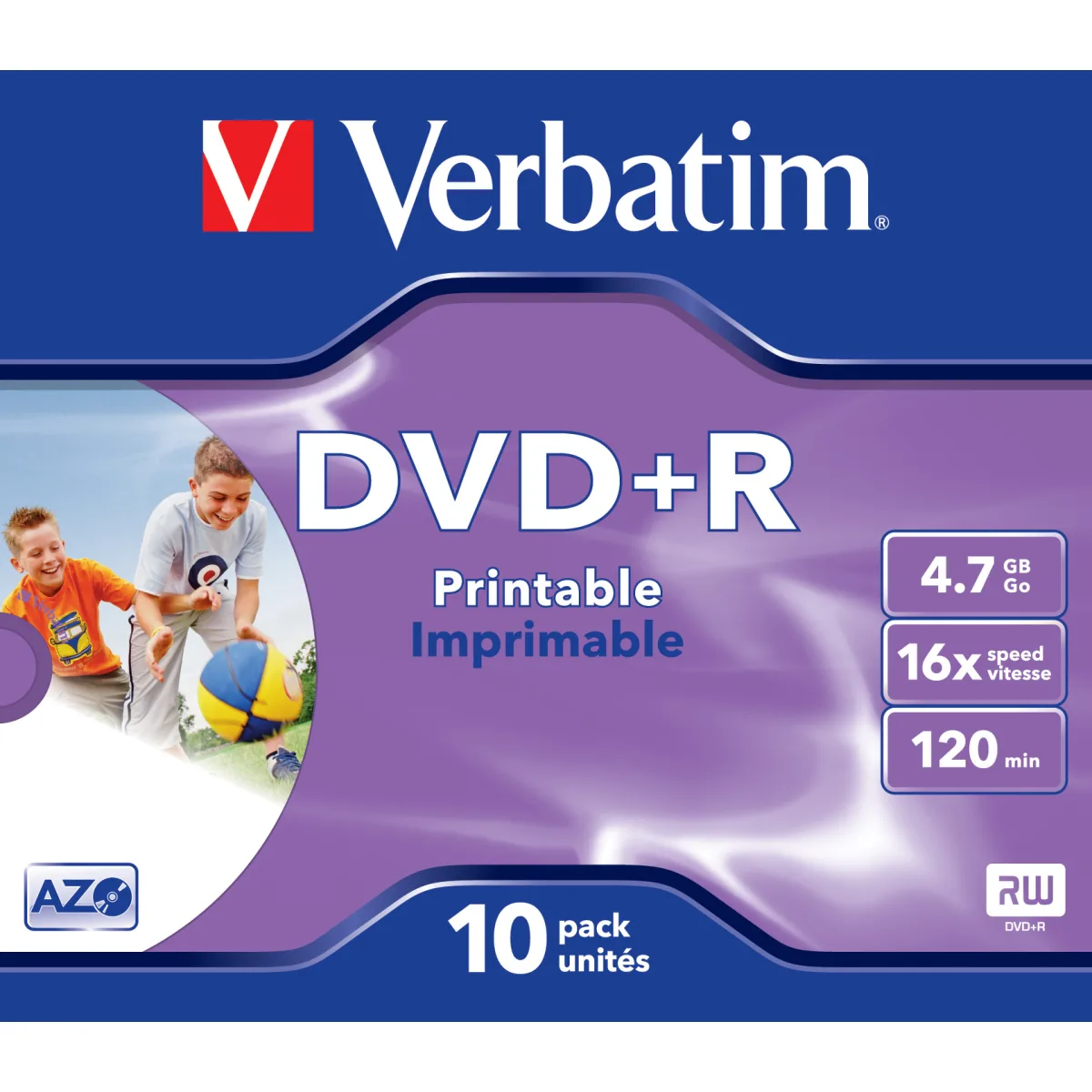 Verbatim DVD+R 16x, 4.7 GB, Jewel Case, printabil inkjet angle