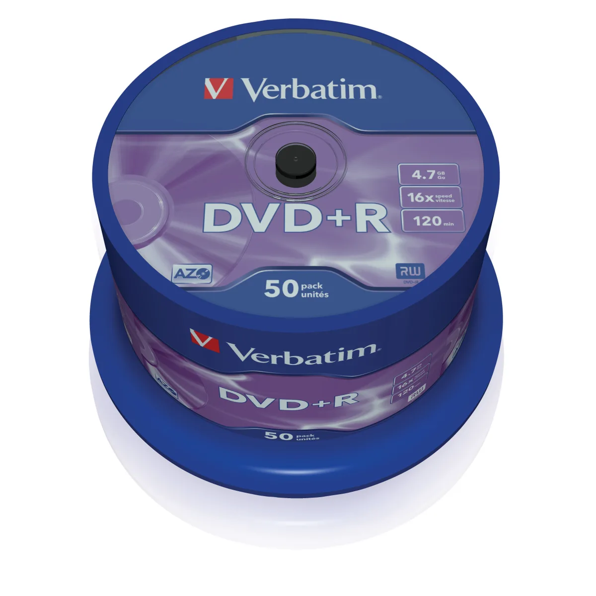 Verbatim Set 50 buc, DVD+R, 16x, 4.7GB, 120min, matt silver angle