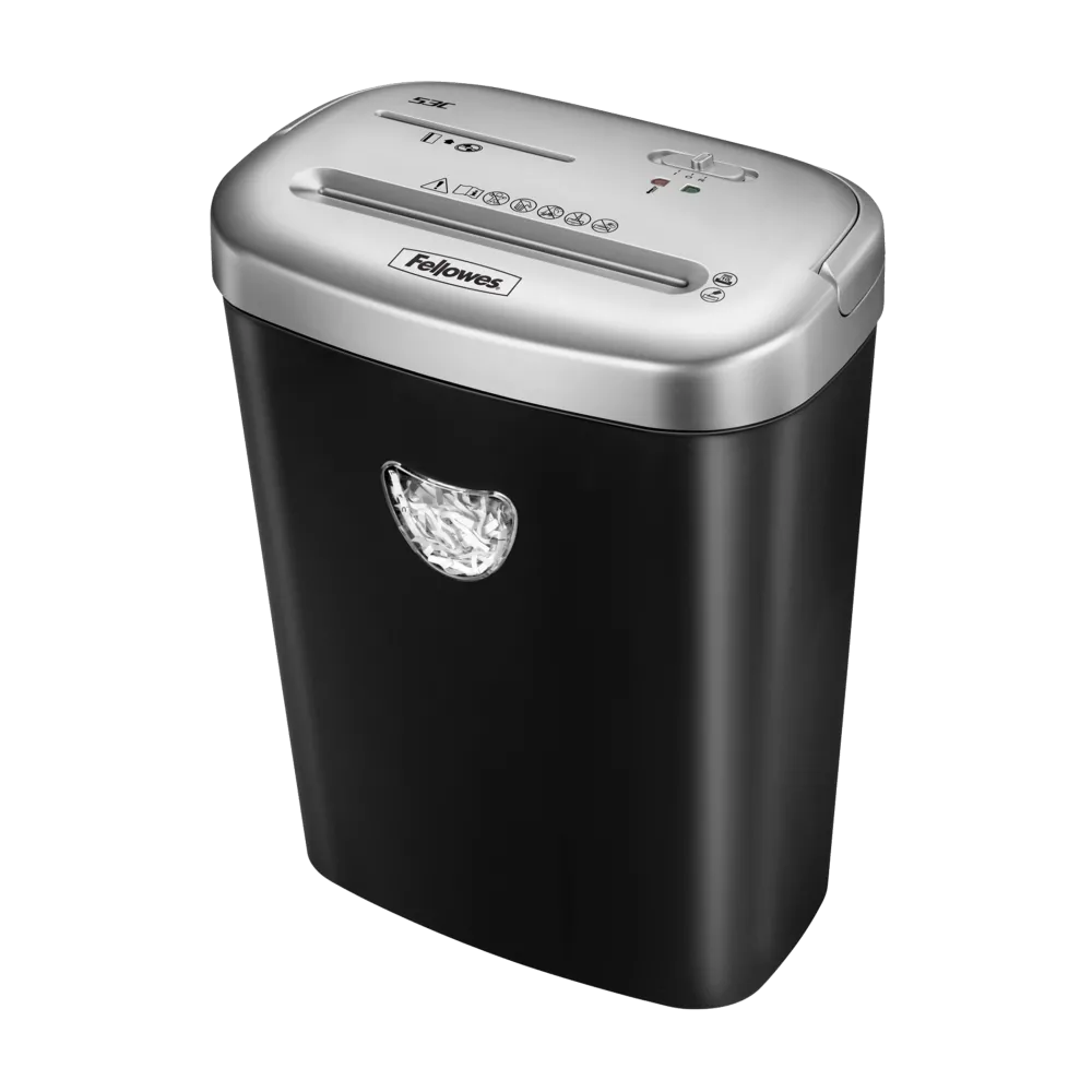 Fellowes Distrugator documente P-53C, 10 coli, particule 4x35 mm, P-4, CD/DVD, cos 23L