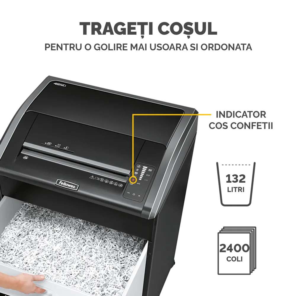 Fellowes Distrugator documente 485Ci A3, 32 coli, particule 4x30 mm, P-4, cos 132L 