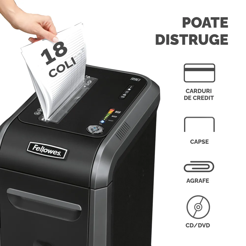 Fellowes Distrugator documente 99Ci, 17-18 coli, particule 4x38 mm, P-4, cos 35L lifestyle