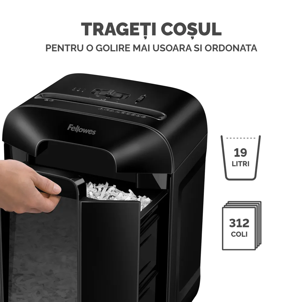 Fellowes Distrugator documente LX85, 12 coli, particule 4x40 mm, P-4, cos 19L 