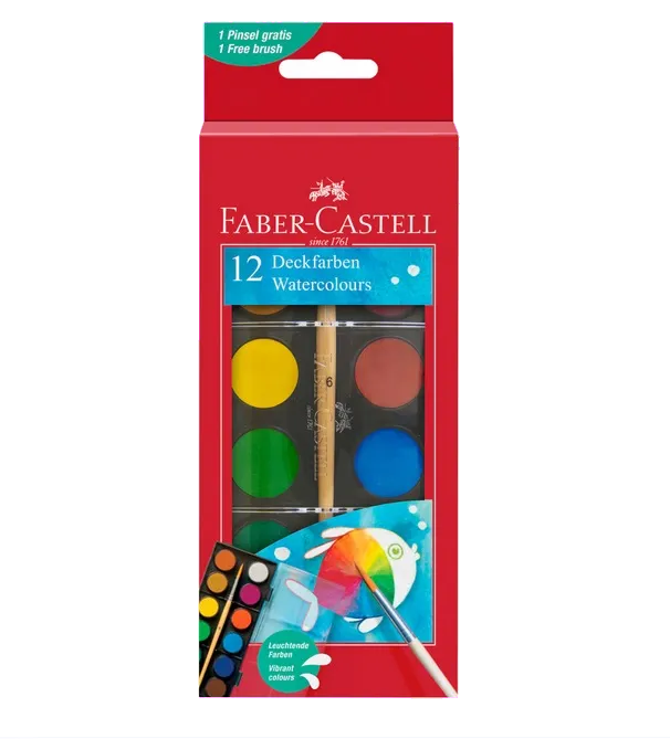 Faber-Castell Acuarele 12 culori cu pensula pastile 24 mm