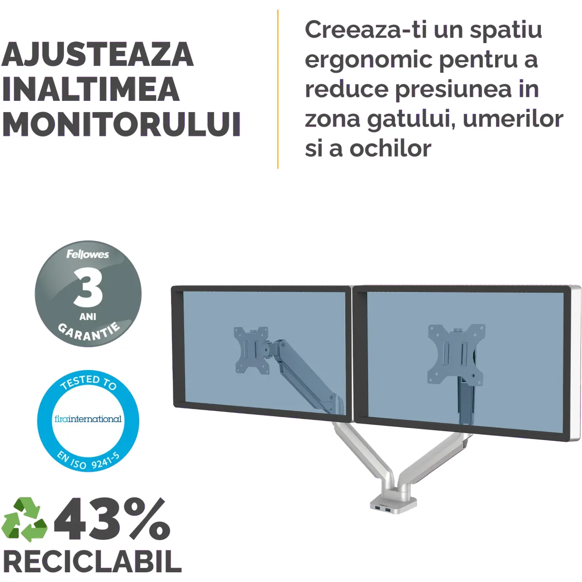 Fellowes Platinum Series Dual Monitor Arm Silver brat dublu pentru monitor lifestyle