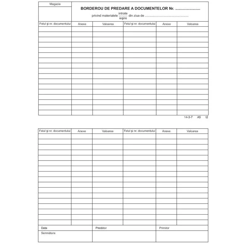 Office Borderou predare documente A4 FV carnet100file