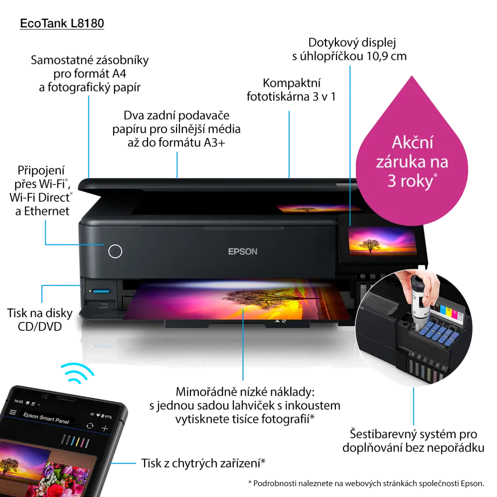 Epson Multifunctional inkjet color CISS L8180, dimensiune A3+ 3-in-1 USB 2.0 Wireless 