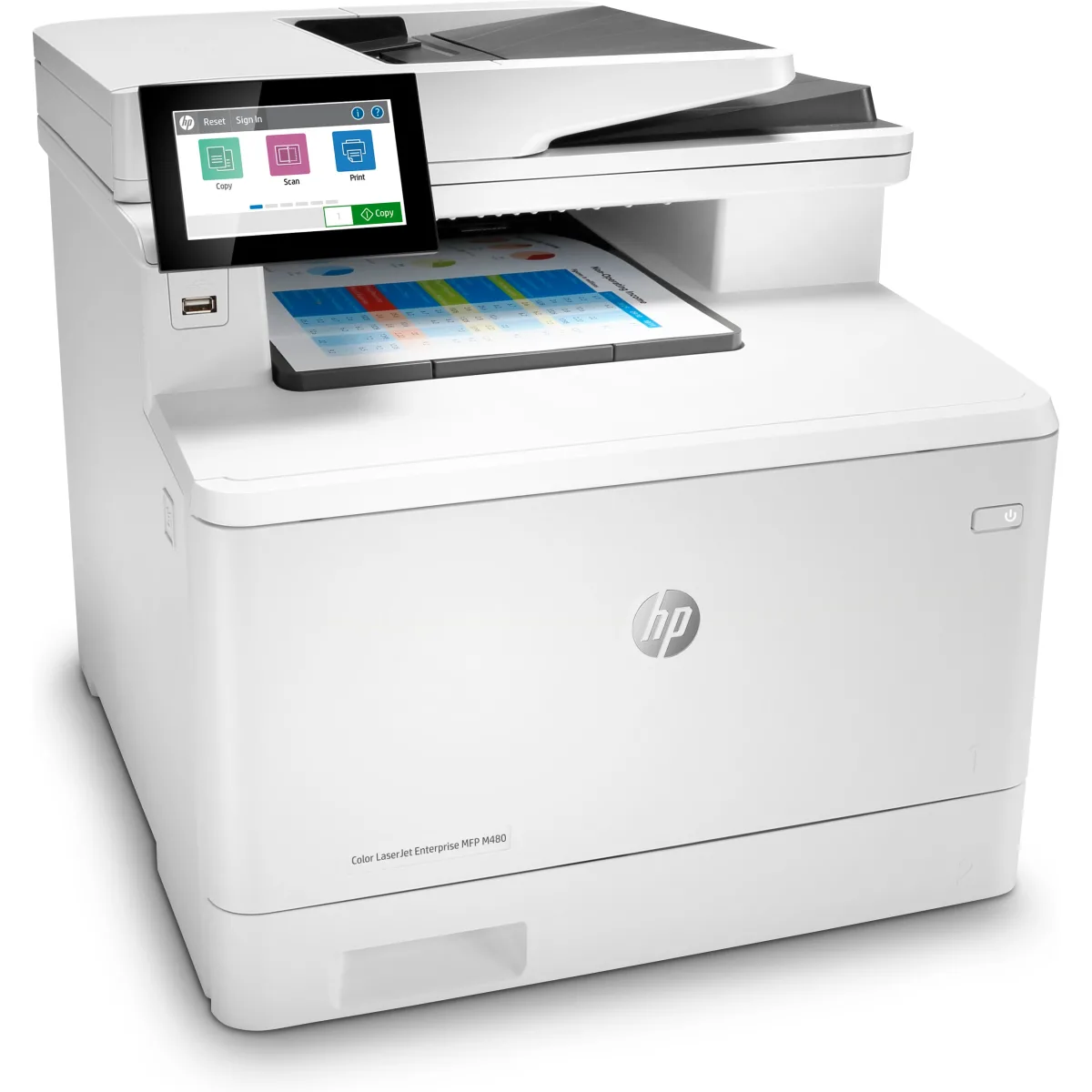 HP Color LaserJet Enterprise MFP M480f multifunctional color fax angle
