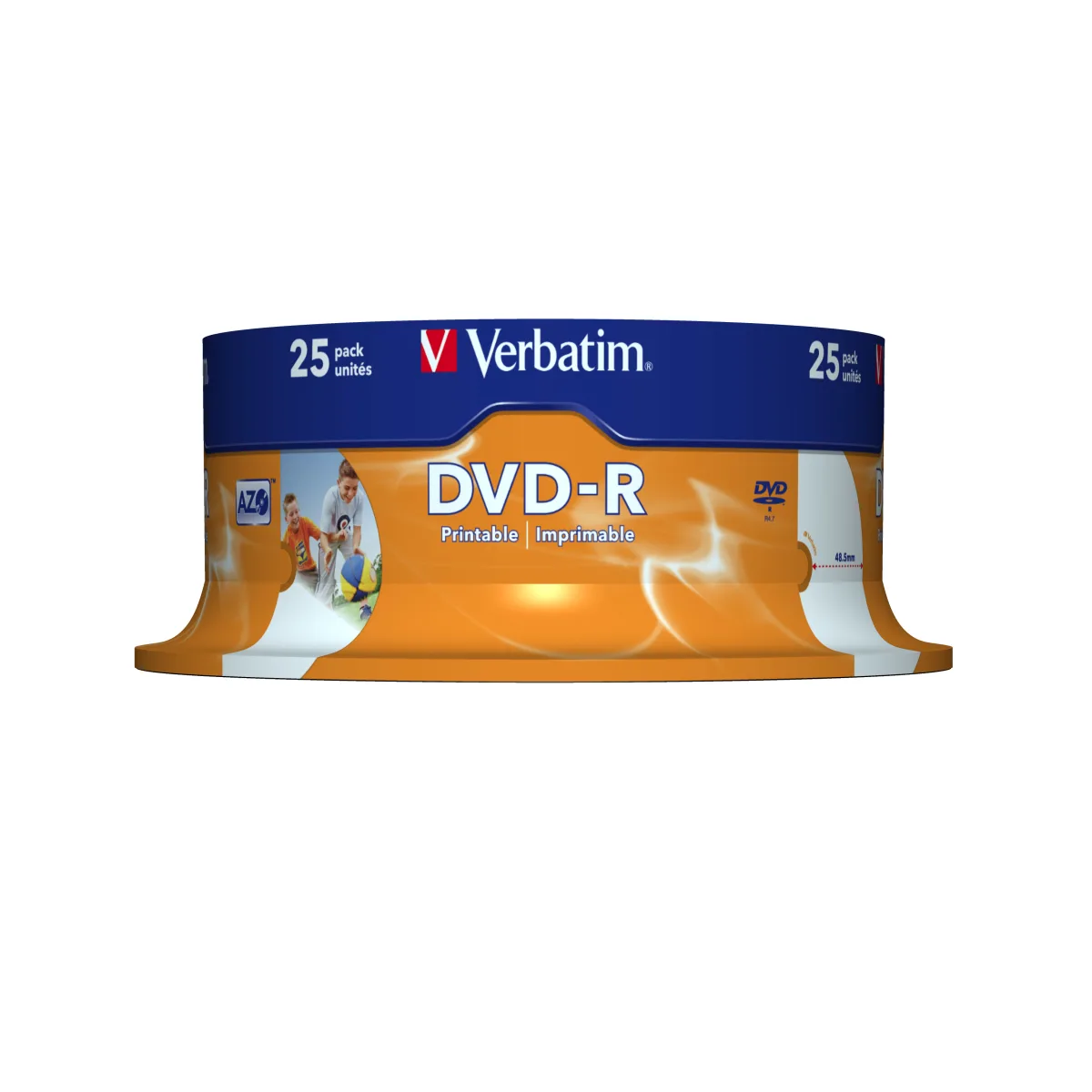 Verbatim Set 25 buc, DVD-R, 16X, 4.7GB, 120min, inkjet photo printable angle
