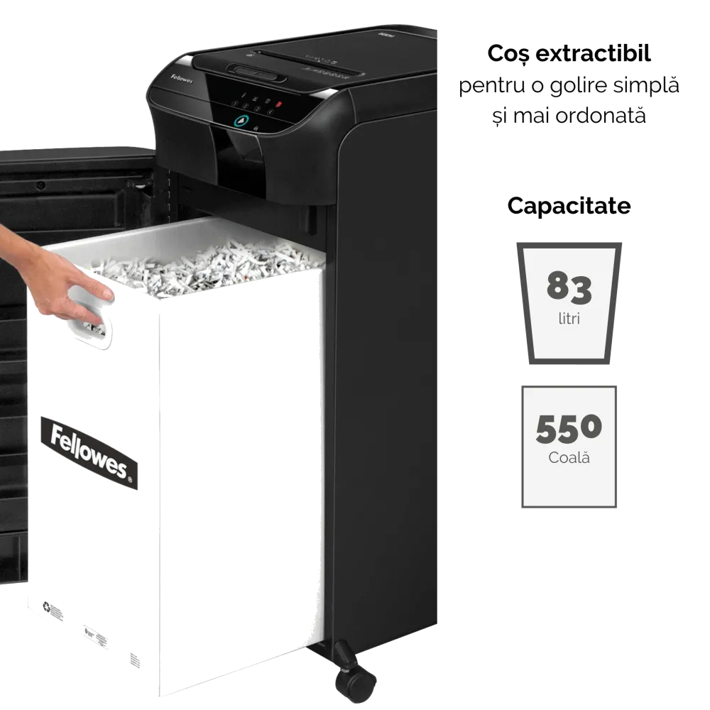 Fellowes Distrugator documente AutoMax 550C, ADF 550 coli, 14 coli manual, 4x38 mm, P-4, cos 83L 