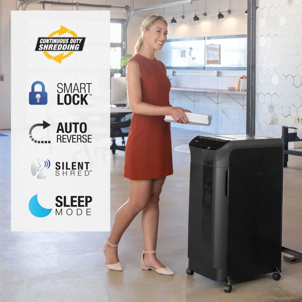 Fellowes Distrugator documente AutoMax 600M, ADF 600 coli, 14 coli manual, 2x12 mm, P-5, cos 83L lifestyle