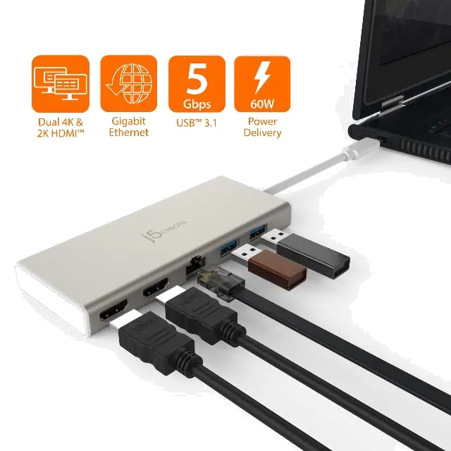 j5create JCD381-N Mini dock USB-C, Dual HDMI 